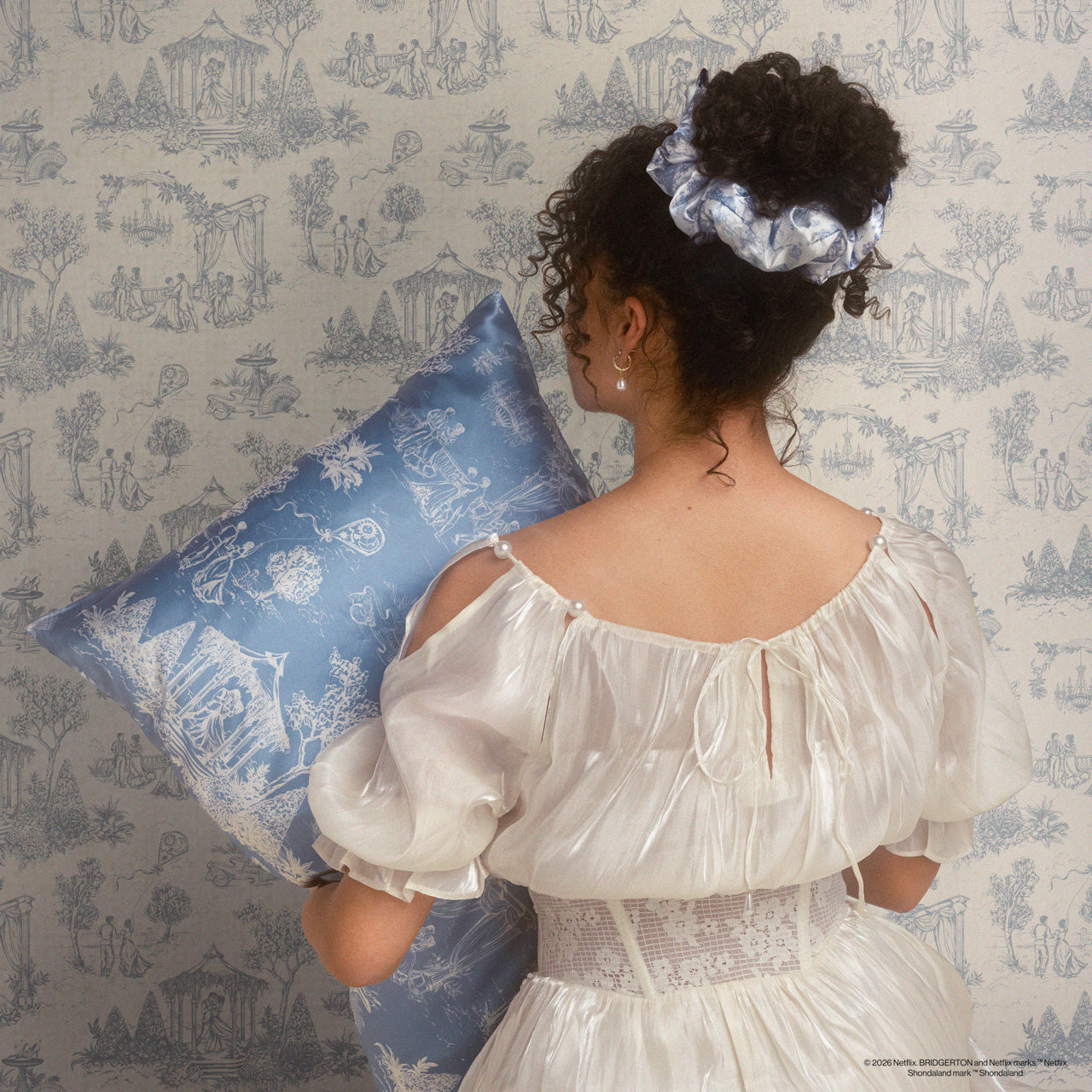 Bridgerton x Kitsch Satin Pillow Scrunchies® in Toile in Bloom - Image 6