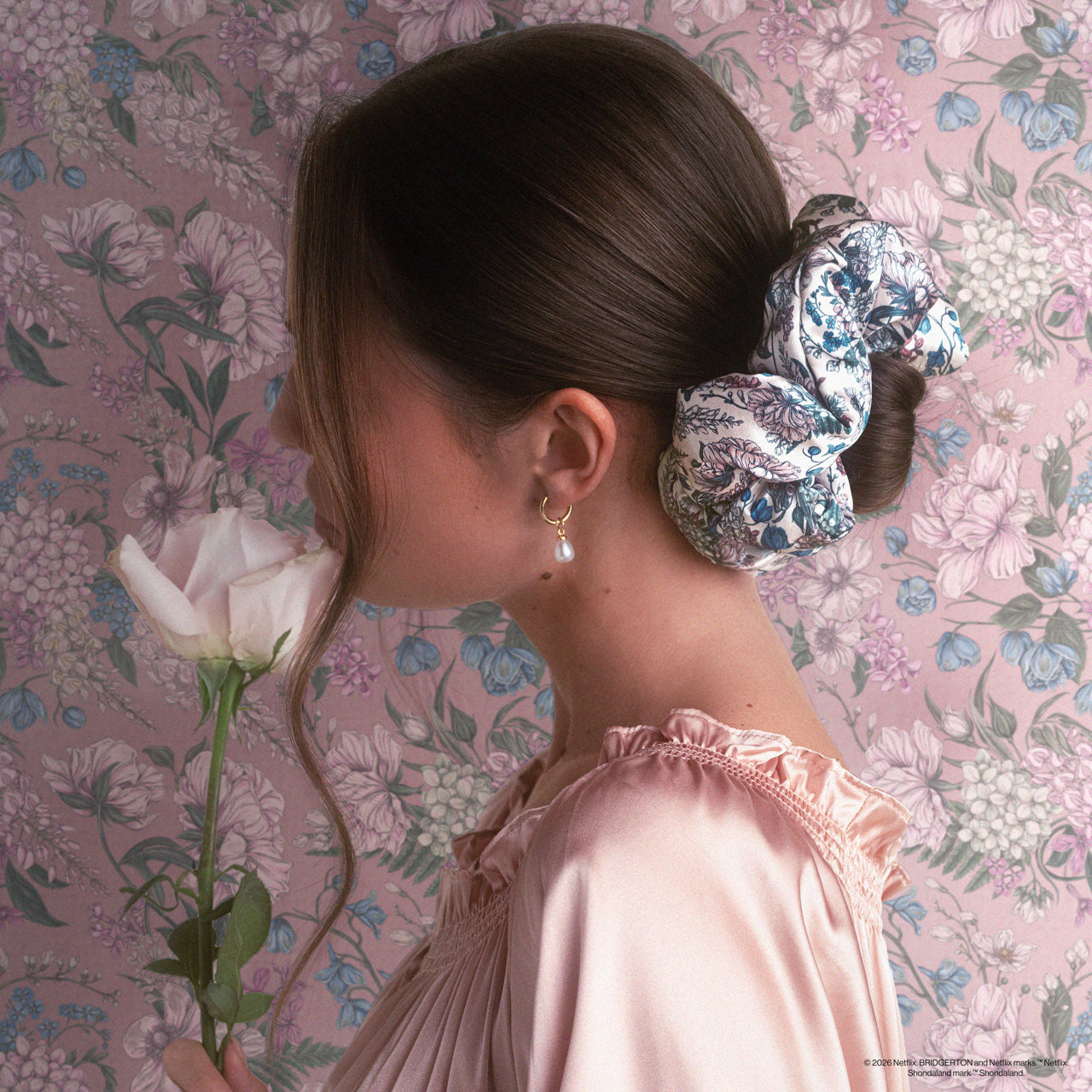 Bridgerton x Kitsch Satin Pillow Scrunchies® in Toile in Bloom - Image 4
