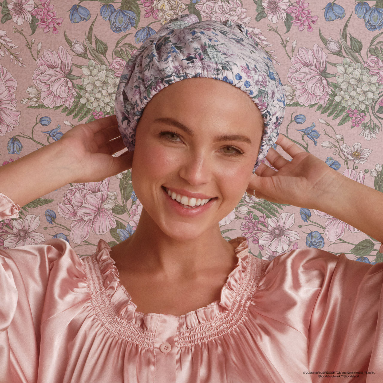 Bridgerton x Kitsch Satin-Lined Flexi Shower Cap in Wisteria - Image 2