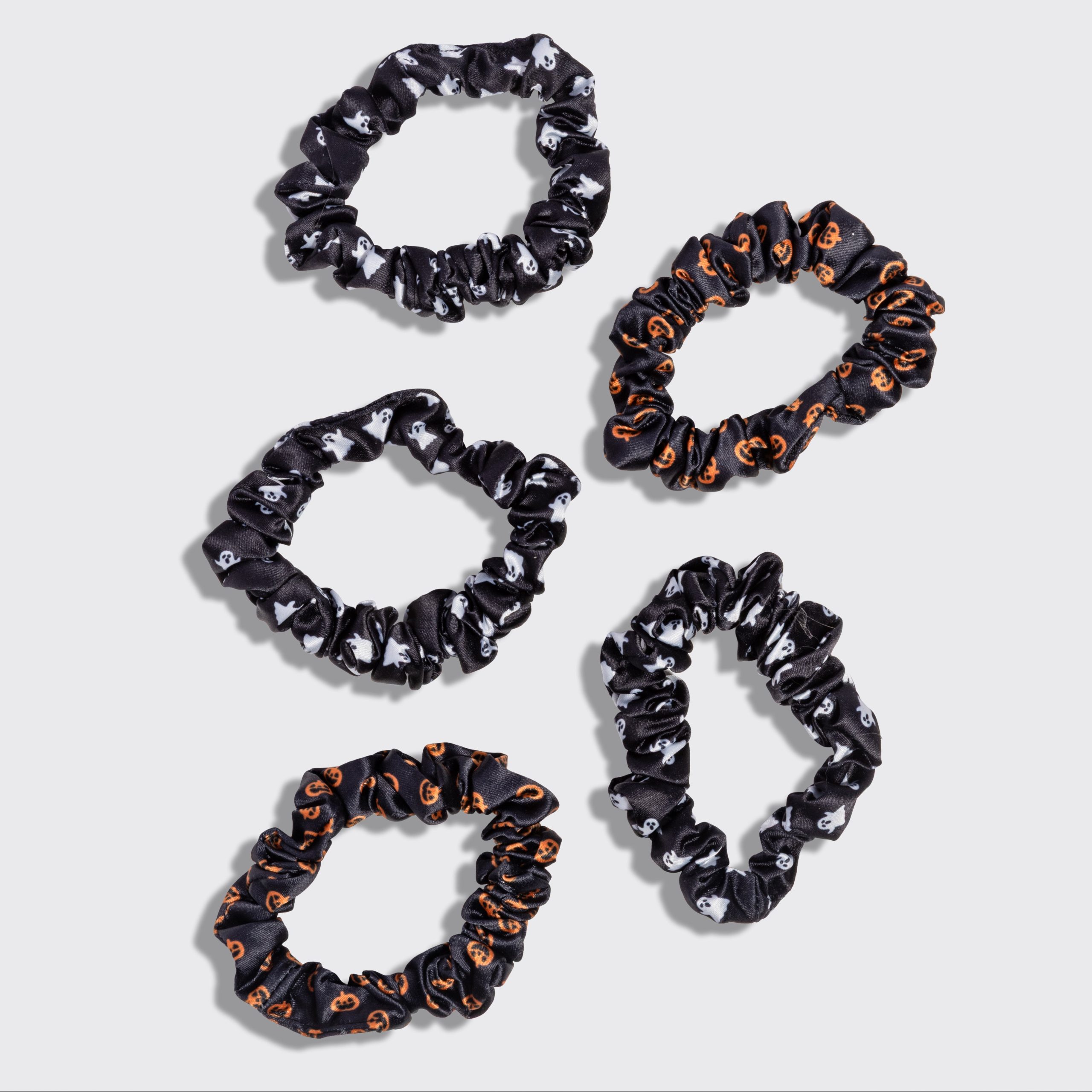 Ghosts & Pumpkins Ruched Satin Scrunchies 5pc Set - Image 3