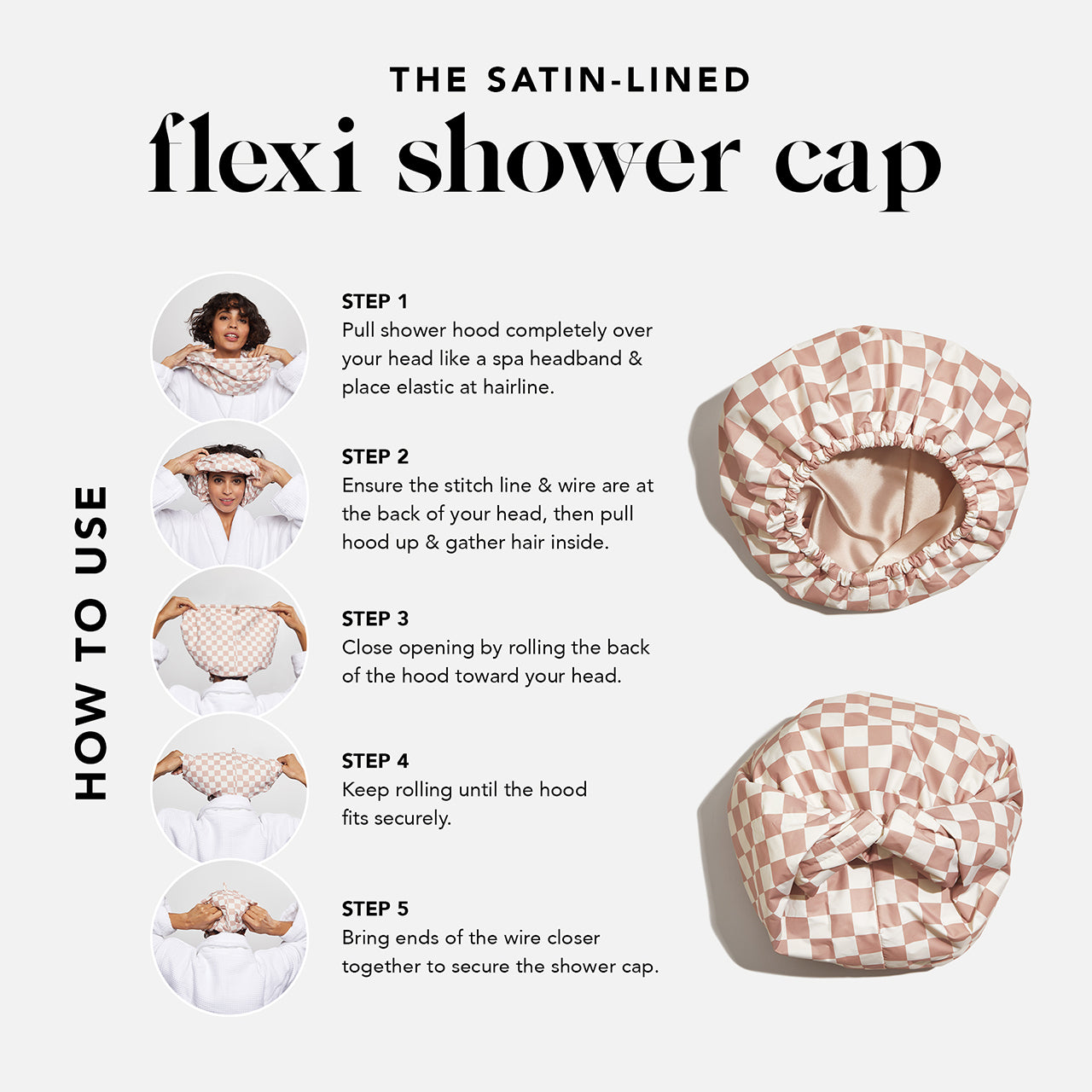 Satin Lined Flexi Shower Cap + XL Hair Towel Bundle - Image 3