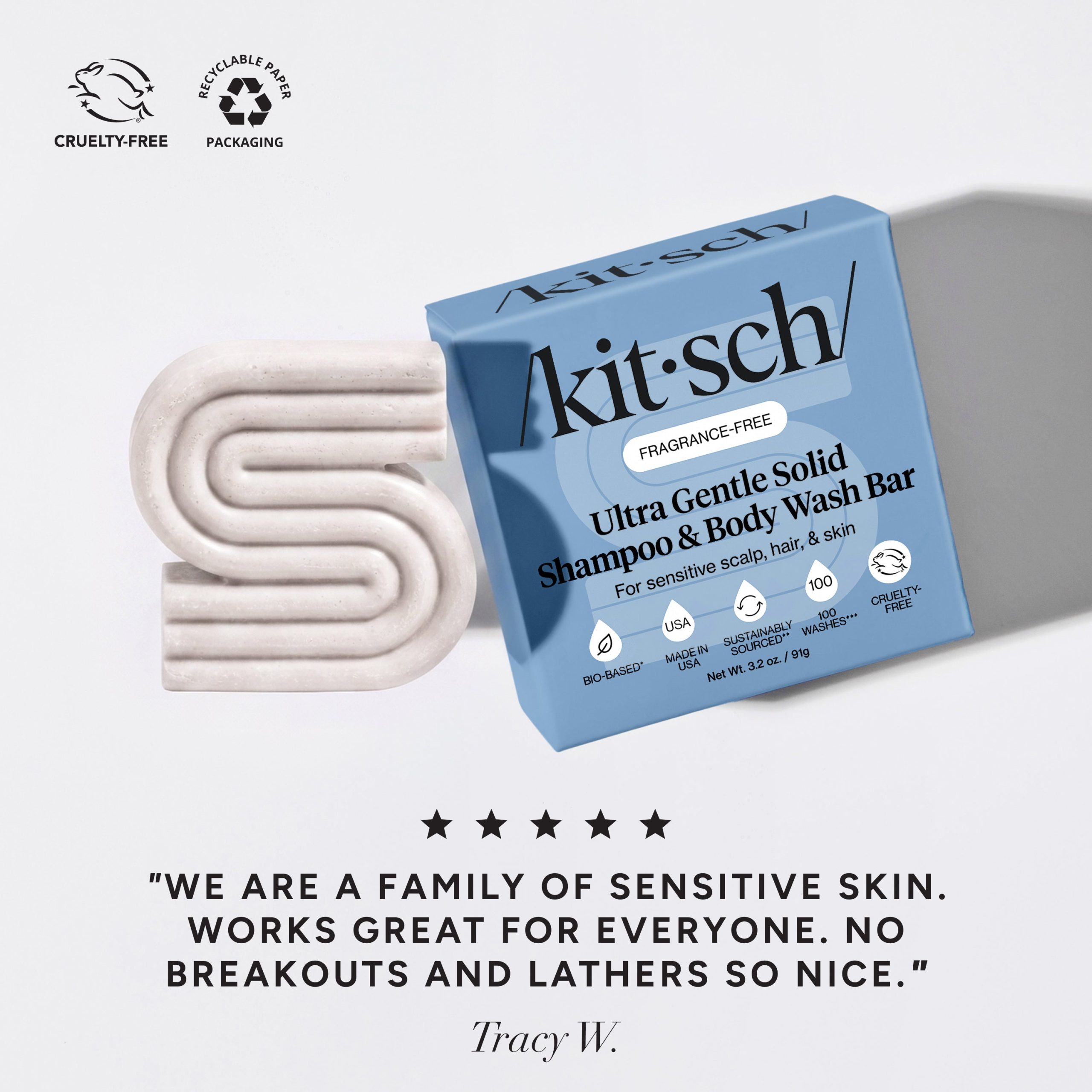 Ultra Sensitive Shampoo & Body Wash Bar Fragrance Free - Image 2